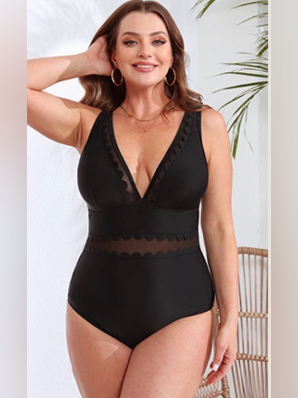 NWT Cupshe One Piece Swimsuit With Scalloped Mesh Detailing